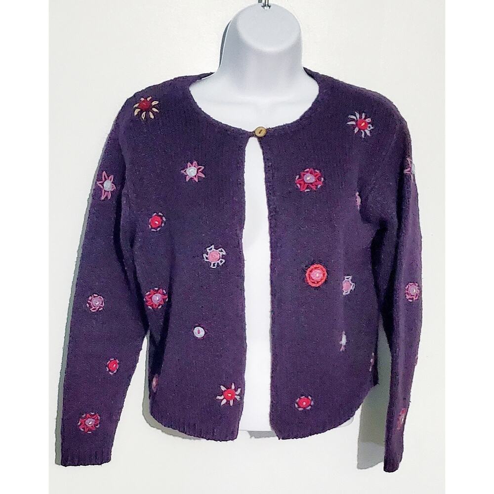 😺 J.jill Womens Whimsicle Purple Cardigan Sweater Size XS Petite Bohemian Gypsy